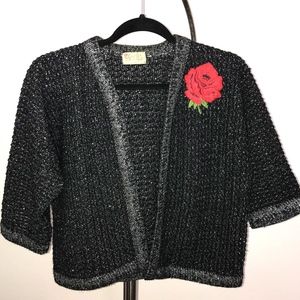 Vintage 50's black bolero sweater with rose L 🌹